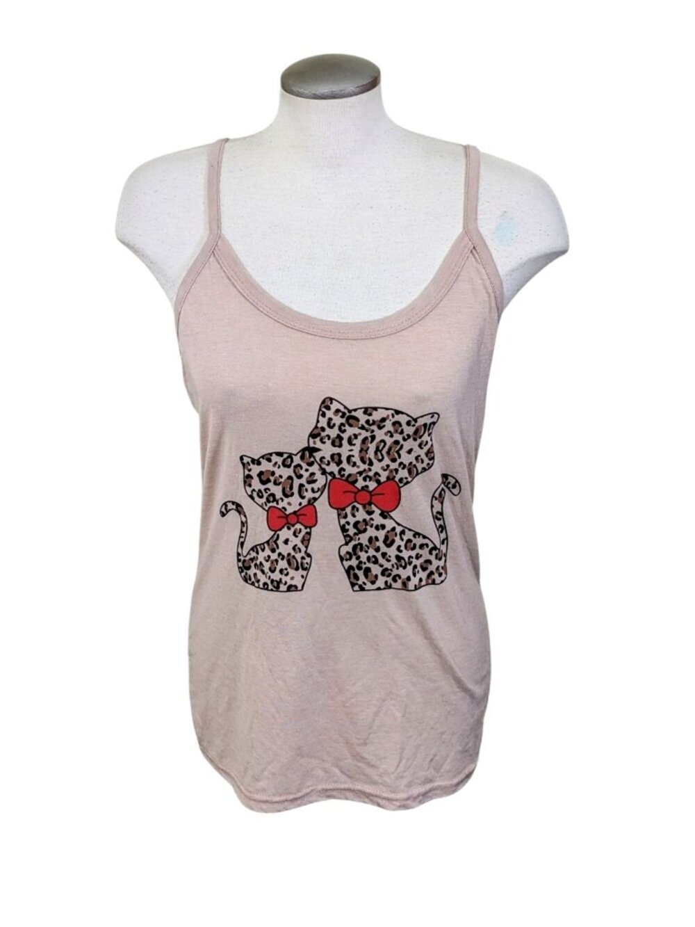Womens Cami Top XXL Baby Leopard Cheetah Print Bows Spaghetti Strap Cotton Cute